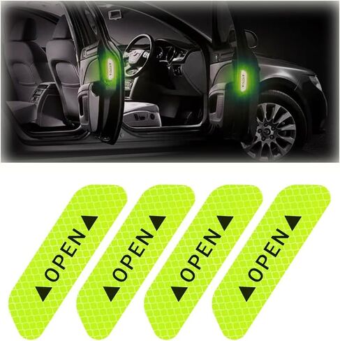 4 قطع من ملصقات التحذير الفوري لباب السيارة العالمي من Reswish، ملصقات عاكسة للضوء لباب السيارة، رؤية ليلية، علامة مفتوحة تلقائية مضادة للتصادم، شريط لاصق (أبيض) in Kuwait