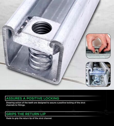 Highcraft OTDI-A50 3/8 بوصة خيط × 1-3/8 بوصة صواميل قناة تبختر مع زنبرك طويل، فولاذ كربوني مع لمسة نهائية من الزنك - 50 حزمة، كروم in Kuwait