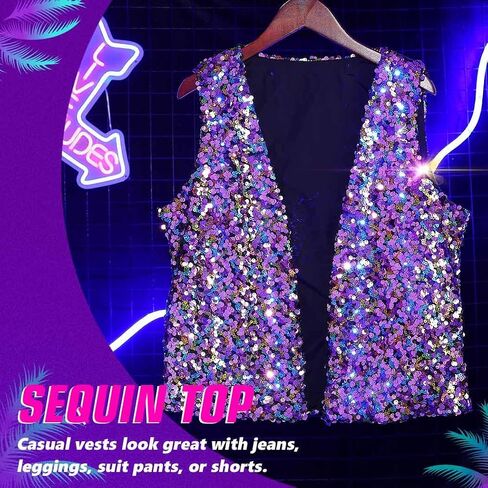 Edary Women's Light Up Sequin Vest Sparkly Sleeveless Open Front Jacket Coat Night Club Disco Waistcoat Jackets in Saudi Arabia