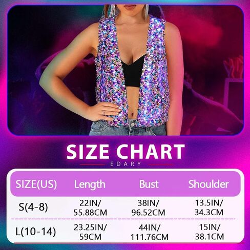 Edary Women's Light Up Sequin Vest Sparkly Sleeveless Open Front Jacket Coat Night Club Disco Waistcoat Jackets in Saudi Arabia
