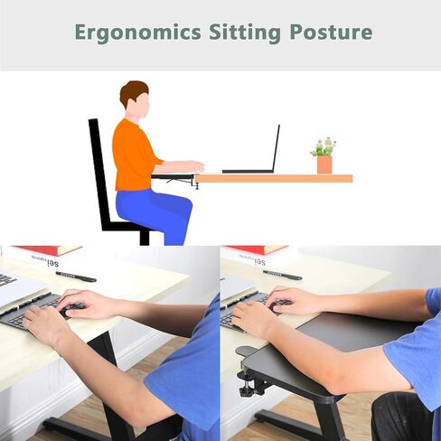 صينية تمديد مكتب Nillcs Ergonomics، صينية لوحة مفاتيح قابلة للطي كبيرة الحجم مقاس 20.4 × 9.8 بوصة، ذراع تمديد طاولة الكمبيوتر، دعم مسند الذراع للمنزل والمكتب in Saudi Arabia
