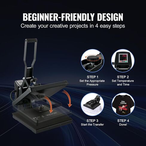 VEVOR Heat Press, 15x15 Power Heat Press Machine, Fast Heating, High Pressure Heat Press Machine for T-Shirt, Digital Industrial Sublimation Printer for Heat Transfer Vinyl, Easy to Use, Black in Saudi Arabia