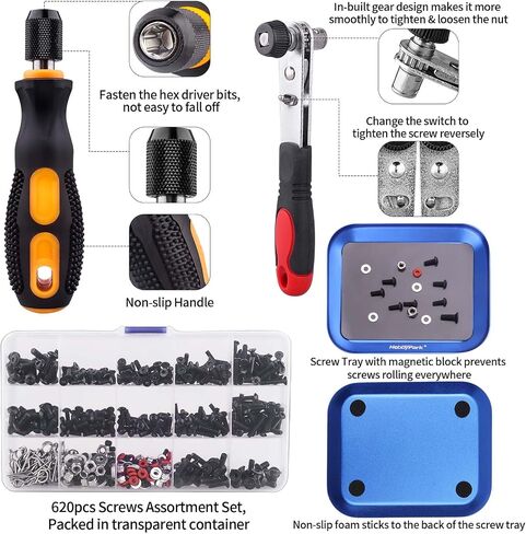 HobbyPark RC حامل عمل السيارة، 620 قطعة طقم براغي RC مع صينية ومفكات RC مجموعة أدوات إصلاح 17 مم مفتاح عجلة لـ Traxxas Arrma 1/8 1/10 1/12 1/16 RC الزاحف شاحنة عربات التي تجرها الدواب سيارة سياحية in Saudi Arabia