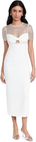 Self Portrait Women's White Crepe Diamante Midi Dress in Kuwait