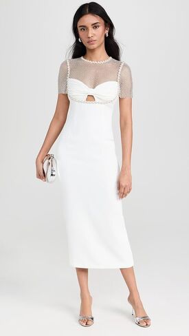 Self Portrait Women's White Crepe Diamante Midi Dress in Kuwait