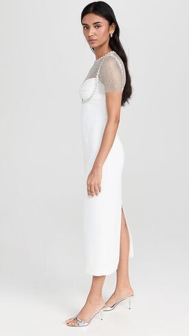 Self Portrait Women's White Crepe Diamante Midi Dress in Kuwait