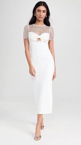Self Portrait Women's White Crepe Diamante Midi Dress in Kuwait