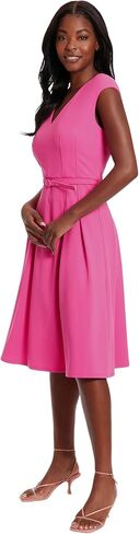 London Times V-Neck Knee Length Fit and Flare Belt | Business Casual Dress for Women in Saudi Arabia