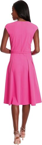 London Times V-Neck Knee Length Fit and Flare Belt | Business Casual Dress for Women in Saudi Arabia