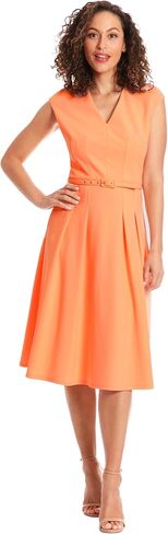 London Times V-Neck Knee Length Fit and Flare Belt | Business Casual Dress for Women in Saudi Arabia