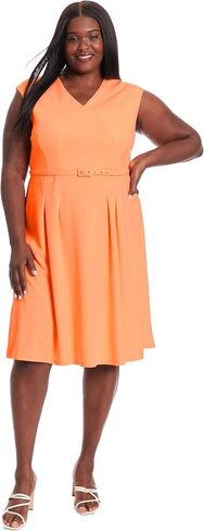 London Times V-Neck Knee Length Fit and Flare Belt | Business Casual Dress for Women in Saudi Arabia