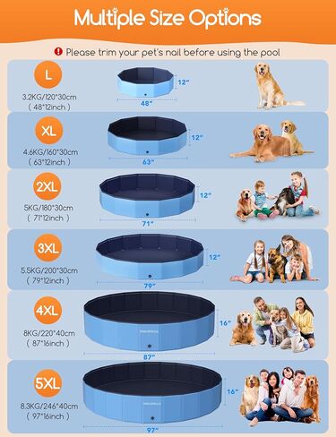 Meowant Extra Large Dog Pool Foldable 87'', Hard Plastic Dog Swimming Pool Kiddie Pool, Collapsible Dog Pet Bath Pool, Portable Deep Dog Pools for Large Dogs (4XL-87'' × 16'') in Saudi Arabia