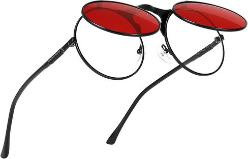 GLCLRS Round Flip Up Sunglasses – Small Flip-Up Shades with Double Lenses -Cool Glasses for Raves and 90s Vibes in Saudi Arabia