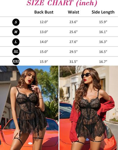 ملابس داخلية Avidlove Babydoll للنساء من الدانتيل، قميص نوم مثير مع حزام رباط (أسود، XXL) in Kuwait