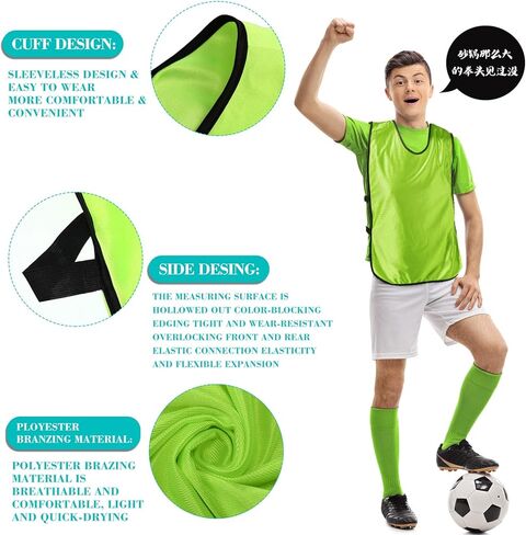 24 حزمة من قمصان كرة القدم Pinnies كرة القدم مشاجرة سترة ممارسة كرة السلة جيرسي الكرة الطائرة سترات مشاجرة للبالغين وفريق الأطفال الشباب، أخضر فلوري in Kuwait