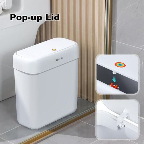 funest Bathroom Small Trash Can with Lid,10L / 2.7 Gallon Slim Garbage Bin Wastebasket with Press Top Lid for Bedroom,Rv,Office,Kitchen,Craft Room in Saudi Arabia