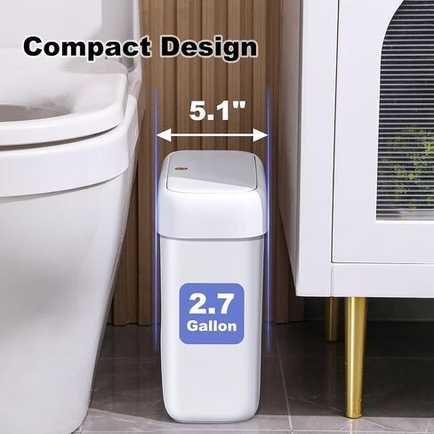 funest Bathroom Small Trash Can with Lid,10L / 2.7 Gallon Slim Garbage Bin Wastebasket with Press Top Lid for Bedroom,Rv,Office,Kitchen,Craft Room in Saudi Arabia