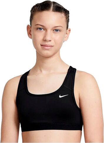 حمالة صدر Swoosh للفتيات من نايكي (الأطفال الصغار/الأطفال الكبار) أسود/أبيض XS (6X للأطفال الصغار) in Saudi Arabia