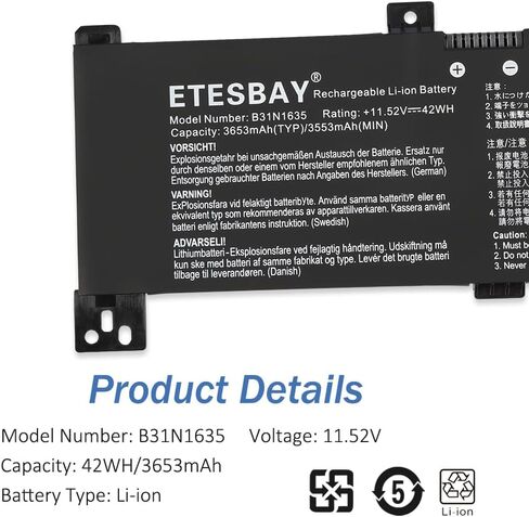 B31N1635 Battery Replacement for ASUS VivoBook Pro 17 A705U A705UA X705U X705UA X705UB X705UF X705UV X705UN X705UQ X705N X705NA X705NC X705M X705MA X705MB F705M F705MA F705NA Pro N705U N705UD in Kuwait