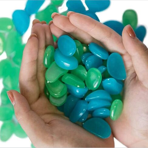 Stymx 520 PCS Glow Stones, Glow in Dark Gardon Glow Pebbles Luminous Rocks for Walkways Yard Aquarium Fish Tank Decoration Powered by Light and Solar (Green + Blue) in Saudi Arabia