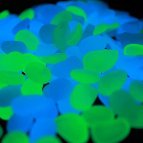 Stymx 520 PCS Glow Stones, Glow in Dark Gardon Glow Pebbles Luminous Rocks for Walkways Yard Aquarium Fish Tank Decoration Powered by Light and Solar (Green + Blue) in Saudi Arabia