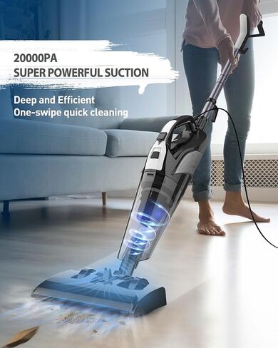 مكنسة كهربائية Hihhy، مكنسة كهربائية بسلك، مكنسة كهربائية صغيرة محمولة 4 في 1 للمنزل، مكنسة كهربائية صغيرة خفيفة الوزن 20 كيلو باسكال 600 واط، شفط قوي، محمولة باليد للأرضيات الصلبة in Kuwait