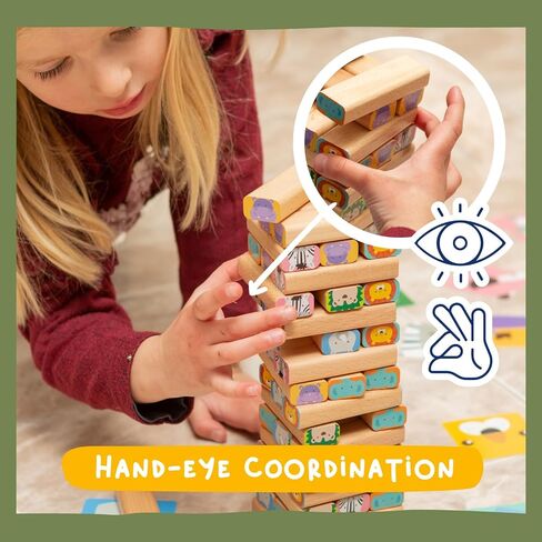 Nene Toys Wooden Tumble Tower Game with Animals & Colors, 4-in-1 Educational Family Board Game for Kids Ages 3-9, Creativity & Cognitive Skills Booster - Gift for Boys Girls 3+ Years in Saudi Arabia