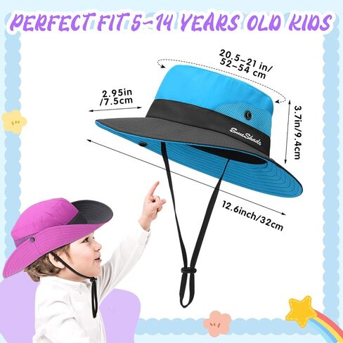 Sureio 6 Pcs Kids Summer Sun Hat for Girls 5-10Y Summer Bucket Cap with Ponytail Hole UV Protection Fishing Hat Foldable Wide Brim Kids Ponytail Hats with Rope Youth Hiking Beach Golf, Multicolor in Saudi Arabia