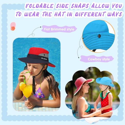 Sureio 6 Pcs Kids Summer Sun Hat for Girls 5-10Y Summer Bucket Cap with Ponytail Hole UV Protection Fishing Hat Foldable Wide Brim Kids Ponytail Hats with Rope Youth Hiking Beach Golf, Multicolor in Saudi Arabia