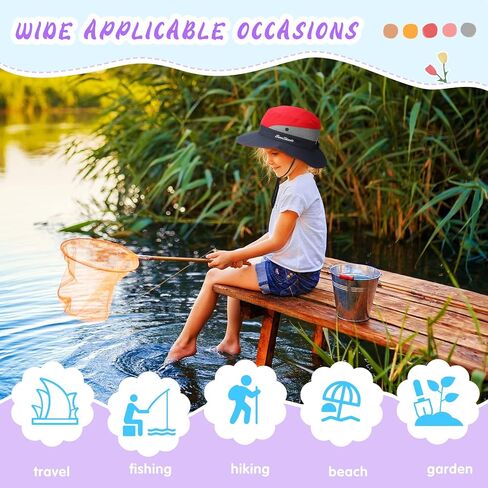 Sureio 6 Pcs Kids Summer Sun Hat for Girls 5-10Y Summer Bucket Cap with Ponytail Hole UV Protection Fishing Hat Foldable Wide Brim Kids Ponytail Hats with Rope Youth Hiking Beach Golf, Multicolor in Saudi Arabia