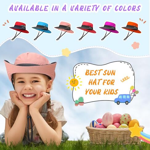 Sureio 6 Pcs Kids Summer Sun Hat for Girls 5-10Y Summer Bucket Cap with Ponytail Hole UV Protection Fishing Hat Foldable Wide Brim Kids Ponytail Hats with Rope Youth Hiking Beach Golf, Multicolor in Saudi Arabia