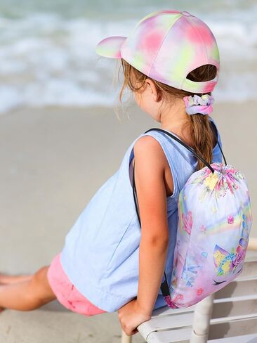 Bonuci 5 Pcs Girls Unicorn Theme Beach Hat Tie Dye Adjustable Baseball Cap Unicorn Bag Necklace Jewelry Hair Scrunchies for Beach Summer in Saudi Arabia
