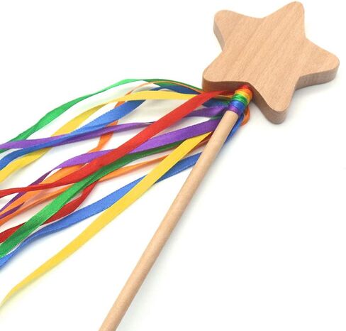 MEROCO Fairy Wand with Star Embellished Ribbons Ribbon Star Wand Wooden Star Magic Wand Montessori Toys waldorf toys for 3 4 5 year old in Saudi Arabia