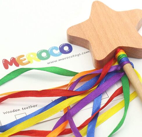 MEROCO Fairy Wand with Star Embellished Ribbons Ribbon Star Wand Wooden Star Magic Wand Montessori Toys waldorf toys for 3 4 5 year old in Saudi Arabia