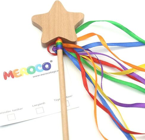 MEROCO Fairy Wand with Star Embellished Ribbons Ribbon Star Wand Wooden Star Magic Wand Montessori Toys waldorf toys for 3 4 5 year old in Saudi Arabia