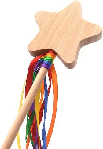 MEROCO Fairy Wand with Star Embellished Ribbons Ribbon Star Wand Wooden Star Magic Wand Montessori Toys waldorf toys for 3 4 5 year old in Saudi Arabia