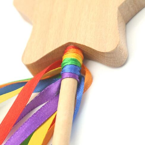 MEROCO Fairy Wand with Star Embellished Ribbons Ribbon Star Wand Wooden Star Magic Wand Montessori Toys waldorf toys for 3 4 5 year old in Saudi Arabia