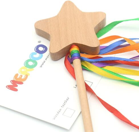 MEROCO Fairy Wand with Star Embellished Ribbons Ribbon Star Wand Wooden Star Magic Wand Montessori Toys waldorf toys for 3 4 5 year old in Saudi Arabia