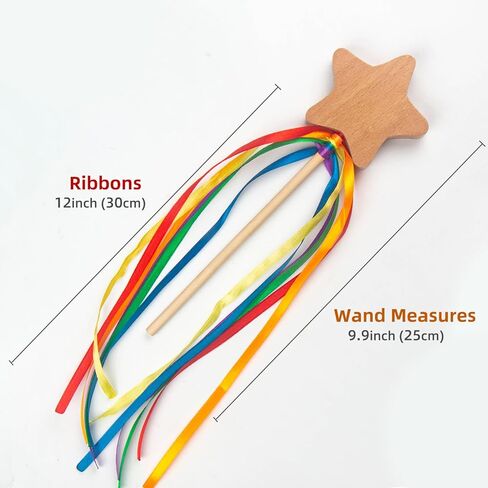 MEROCO Fairy Wand with Star Embellished Ribbons Ribbon Star Wand Wooden Star Magic Wand Montessori Toys waldorf toys for 3 4 5 year old in Saudi Arabia
