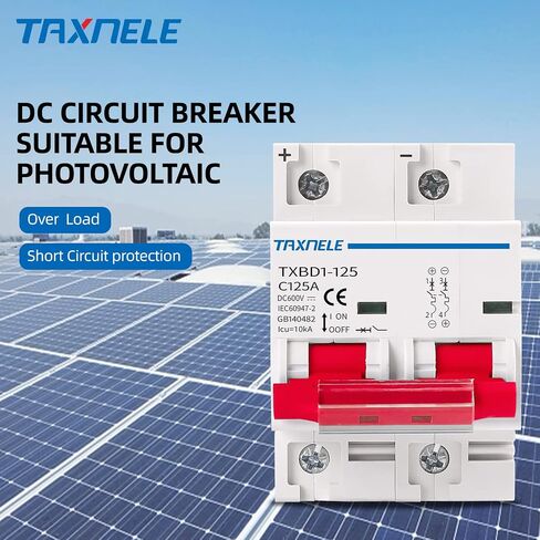 DC MCB Miniature Circuit Breaker 2P 80A 100A 125A 600V Solar Mini Circuit Breaker Battery Switch DIN Rail Mount Short Circuit Protection Disconnect Switch Isolator for Solar PV System (125A) in Saudi Arabia
