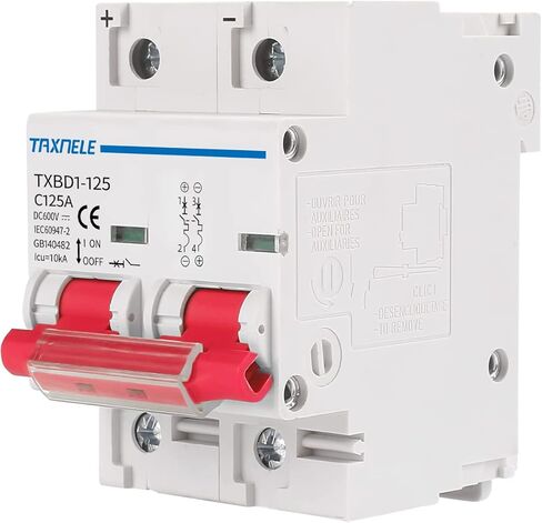 DC MCB Miniature Circuit Breaker 2P 80A 100A 125A 600V Solar Mini Circuit Breaker Battery Switch DIN Rail Mount Short Circuit Protection Disconnect Switch Isolator for Solar PV System (125A) in Saudi Arabia