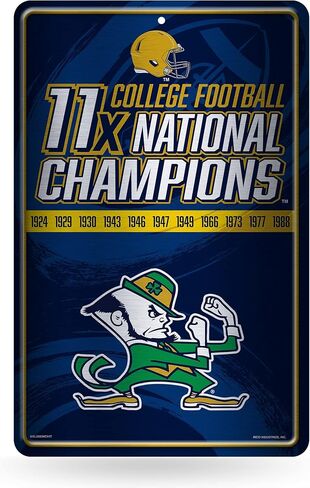 Rico Industries NCAA Notre Dame Fighting Irish Champ Large Metal Sign 11" x 17" Large Metal Home Décor Sign,Silver in Saudi Arabia