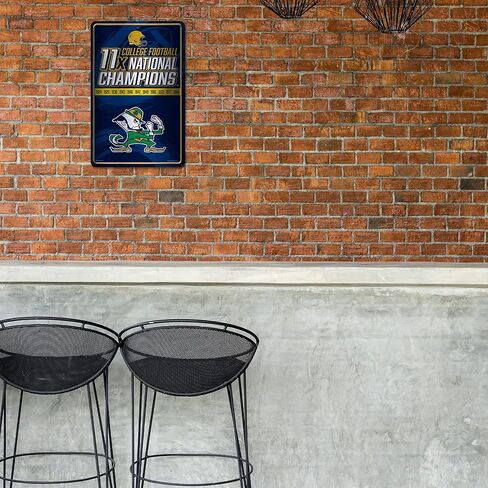 Rico Industries NCAA Notre Dame Fighting Irish Champ Large Metal Sign 11" x 17" Large Metal Home Décor Sign,Silver in Saudi Arabia