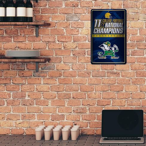 Rico Industries NCAA Notre Dame Fighting Irish Champ Large Metal Sign 11" x 17" Large Metal Home Décor Sign,Silver in Saudi Arabia