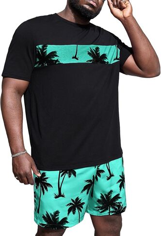 Floerns Men's 2 Piece Boho Outfit Tree Print Tee Shirt with Beach Shorts Set in Saudi Arabia