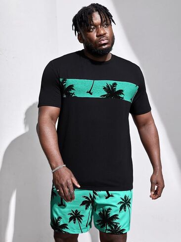 Floerns Men's 2 Piece Boho Outfit Tree Print Tee Shirt with Beach Shorts Set in Saudi Arabia