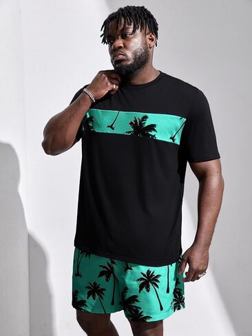 Floerns Men's 2 Piece Boho Outfit Tree Print Tee Shirt with Beach Shorts Set in Saudi Arabia