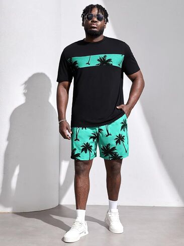 Floerns Men's 2 Piece Boho Outfit Tree Print Tee Shirt with Beach Shorts Set in Saudi Arabia