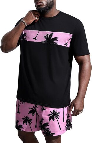 Floerns Men's 2 Piece Boho Outfit Tree Print Tee Shirt with Beach Shorts Set in Saudi Arabia