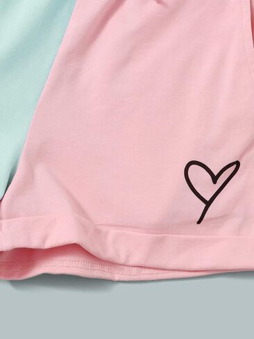 Floerns Girl's Colorblock Short Sleeve Tee Shirt with Shorts Set Two Piece Outfit in Saudi Arabia